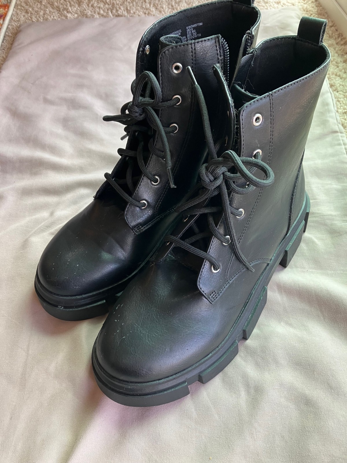 Wonder Nation Combat Boots Lace Up Side Zip Chunky Lug Sole Platform Size 6