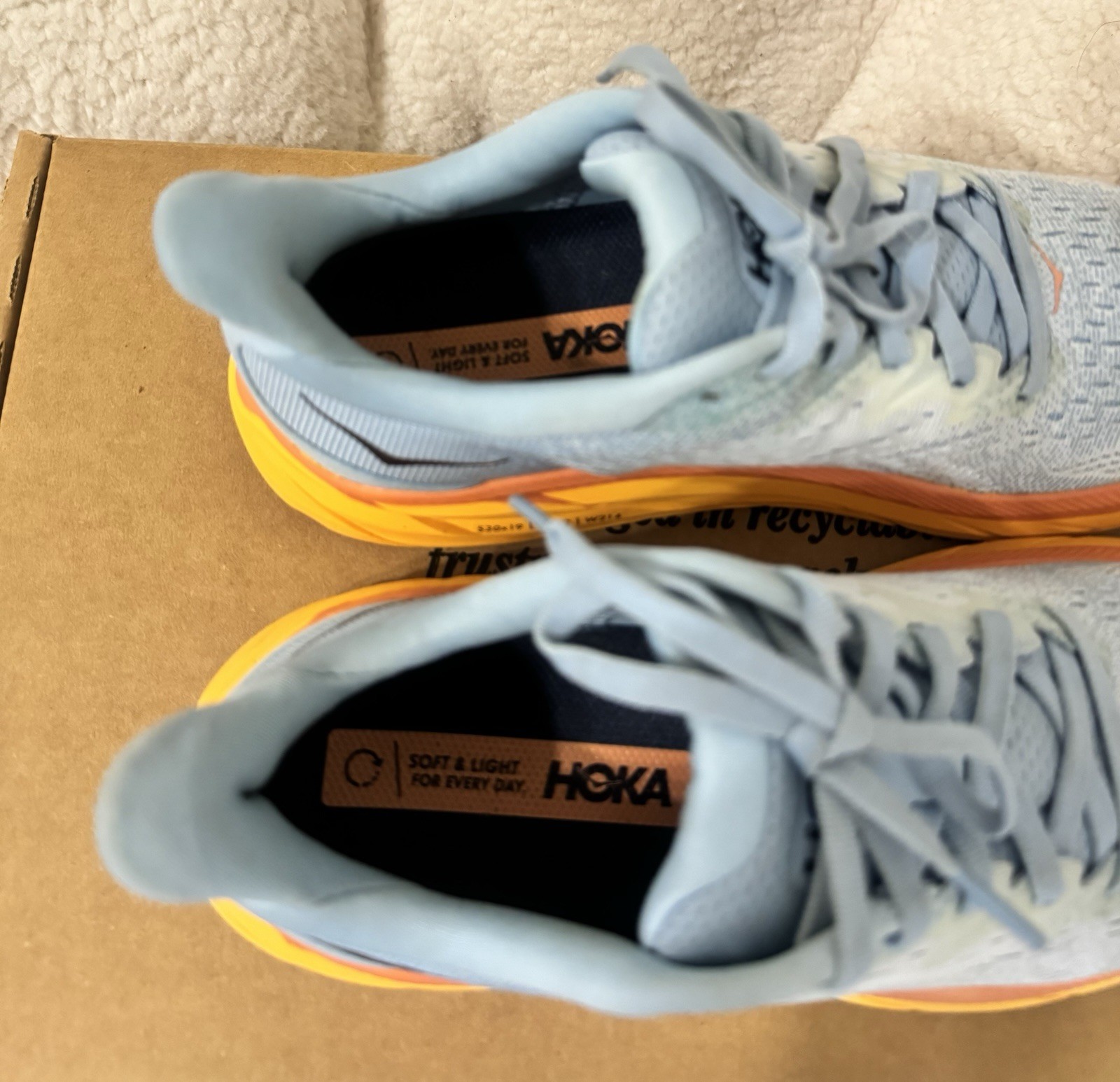 HOKA Clifton 8 Women’s Running Shoes L. Blue Orange Yellow Sneakers Size 7B US