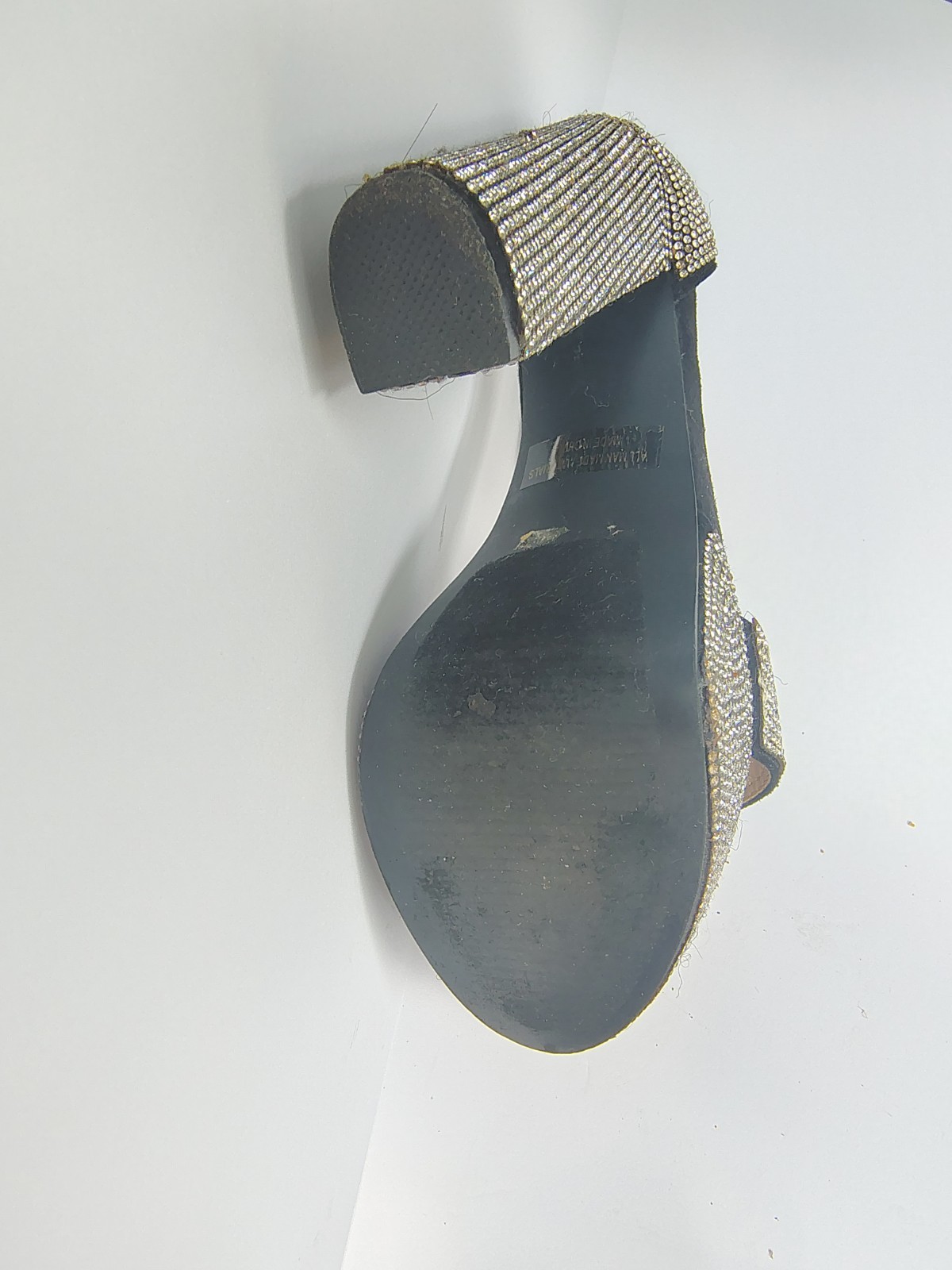 Windsor Women’s Size 8 Black/Silver Rhinestone Strappy Open Toe Block Heel