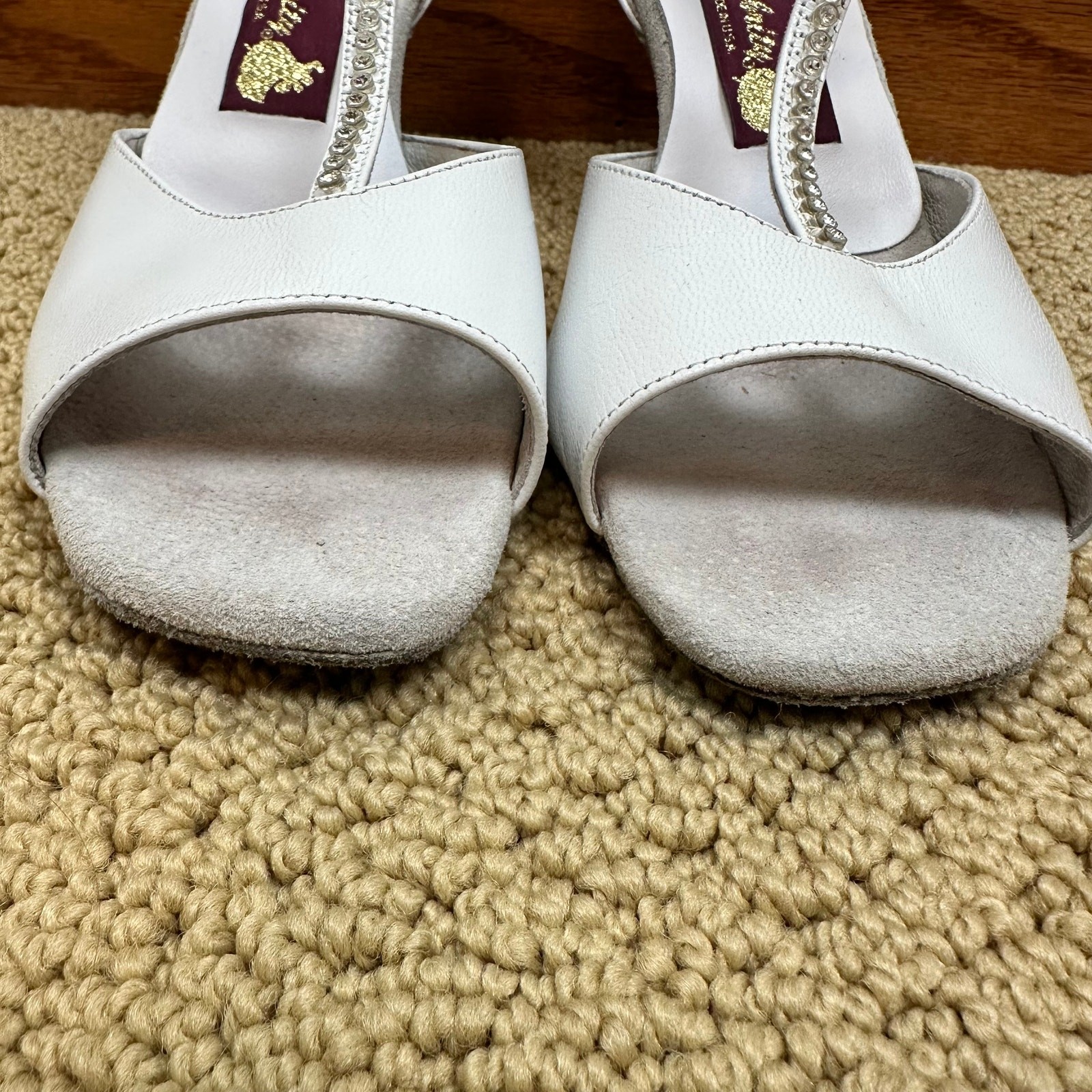 Celebrity Womens Dance Shoes Ballroom Latin T- Strap Heels Rhinestones White 9.5