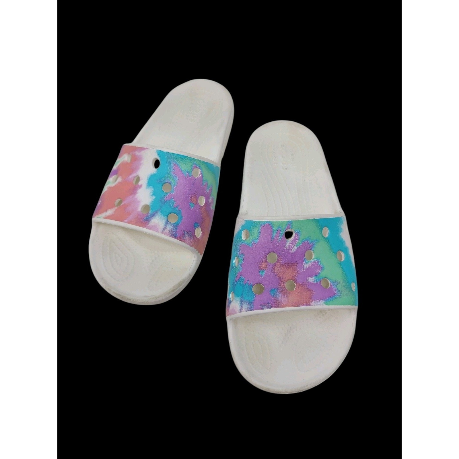 Crocs Classic Womens Size 8 Pink Blue Pastel Tie-Dye Slide Sandals