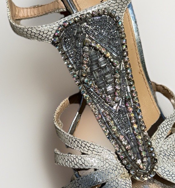 Antonio Melani Silver Embellished T Strap Stiletto Heels Size 7.5