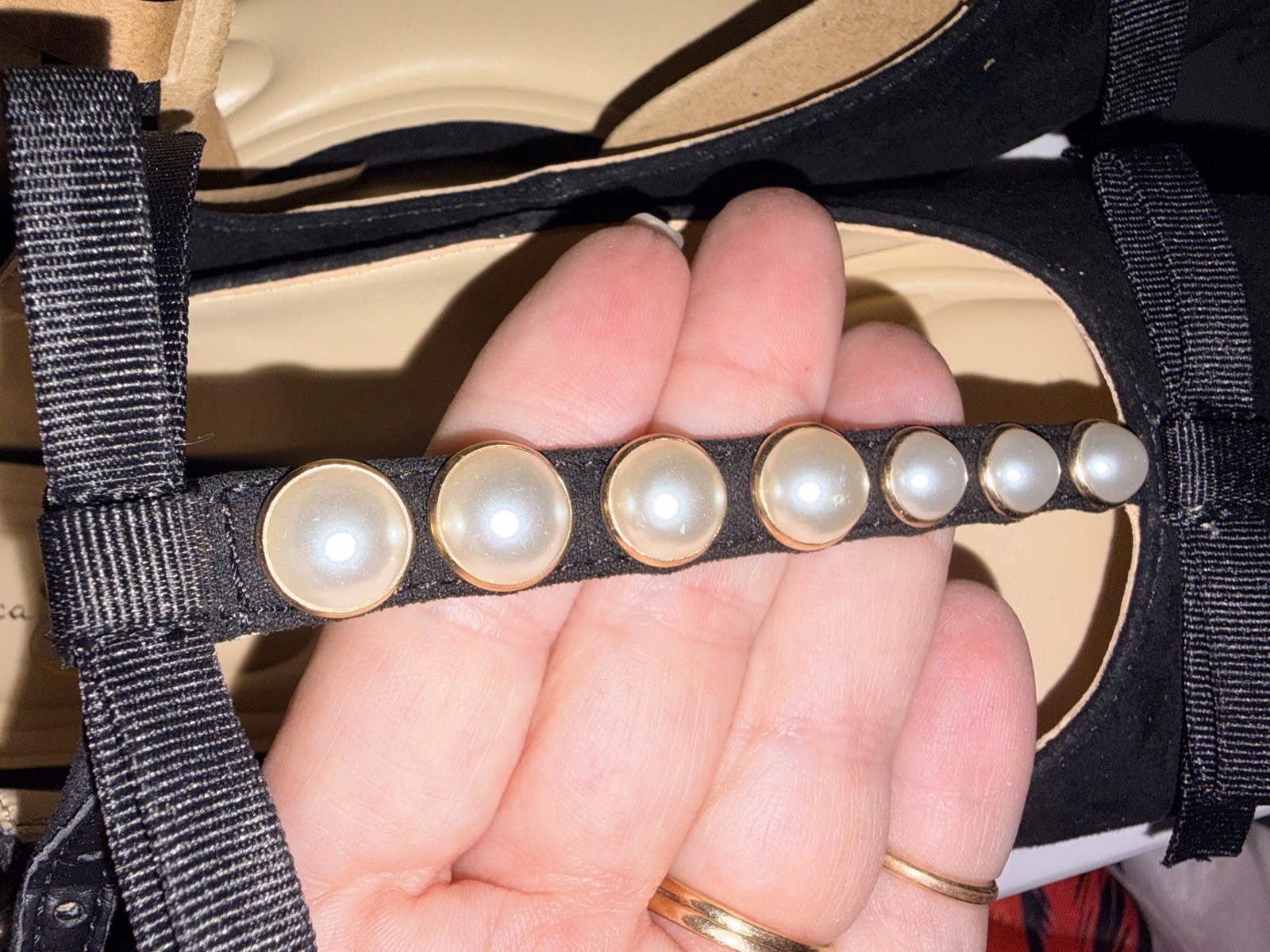 Jessica Simpson Women’s Mary Jane Flats Black Faux Suede Pearl Bow Buckle US 6.5