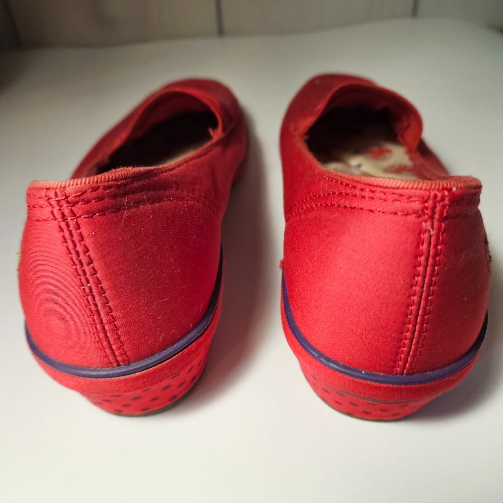 Grasshoppers Keds Womens Red Hat Society Polka Dot Slip-on Wedge Shoes 8.5M