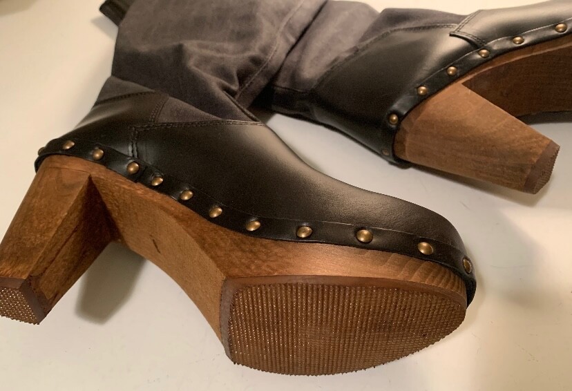 Anthropologie Boots 8 SANITA Knee High COLLAGE Waxed Canvas Leather Clog 39 NWT