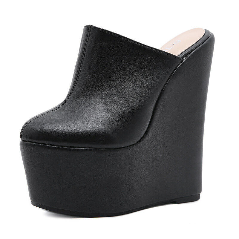 Women High Heels Platform Mules Closed Toe Clogs Wedge Sandals Slide Dress Shoes