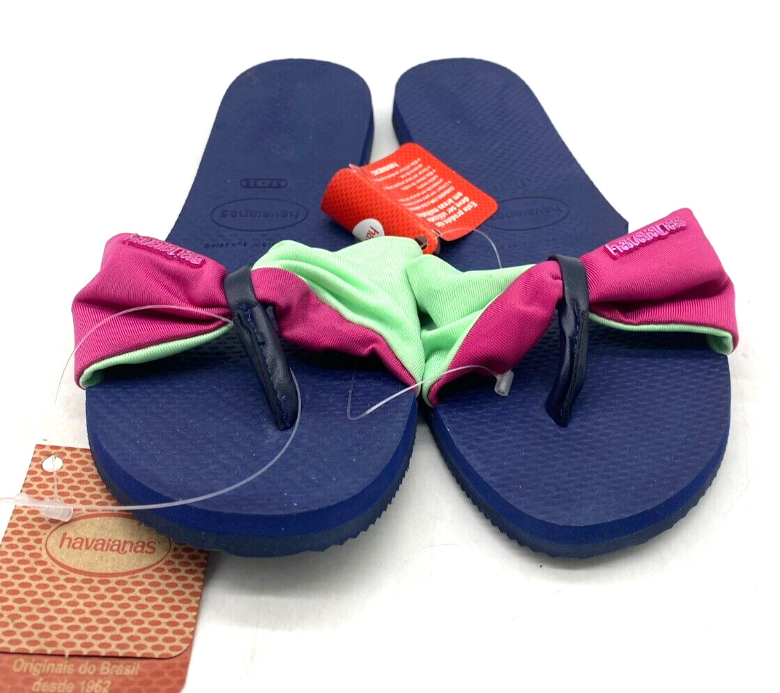 Havaianas You St. Tropez Blue Pink Green Slide Thong Sandals Women’s Sz 7/8 US