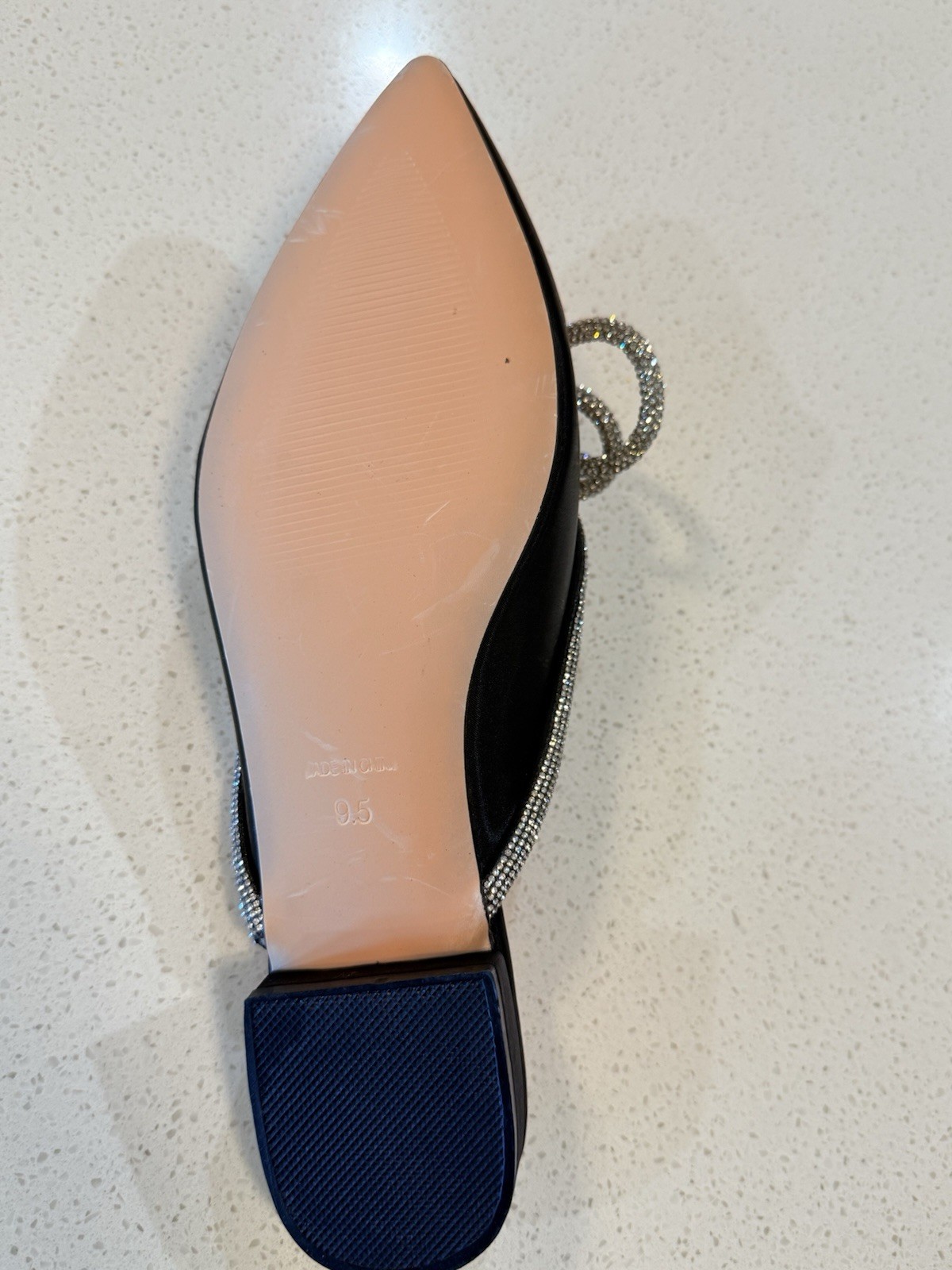 Divanne Womens Pointed Toe Mules Size 9.5 Black Rhinestone Bow Flat Shoes Slides