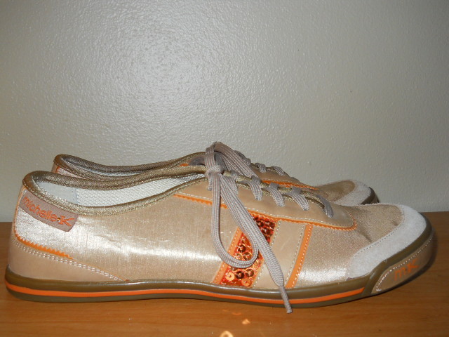 MICHELLE K WOMENS SHOE STRING SHOES SIZE 8.5 M TAN/ORANGE