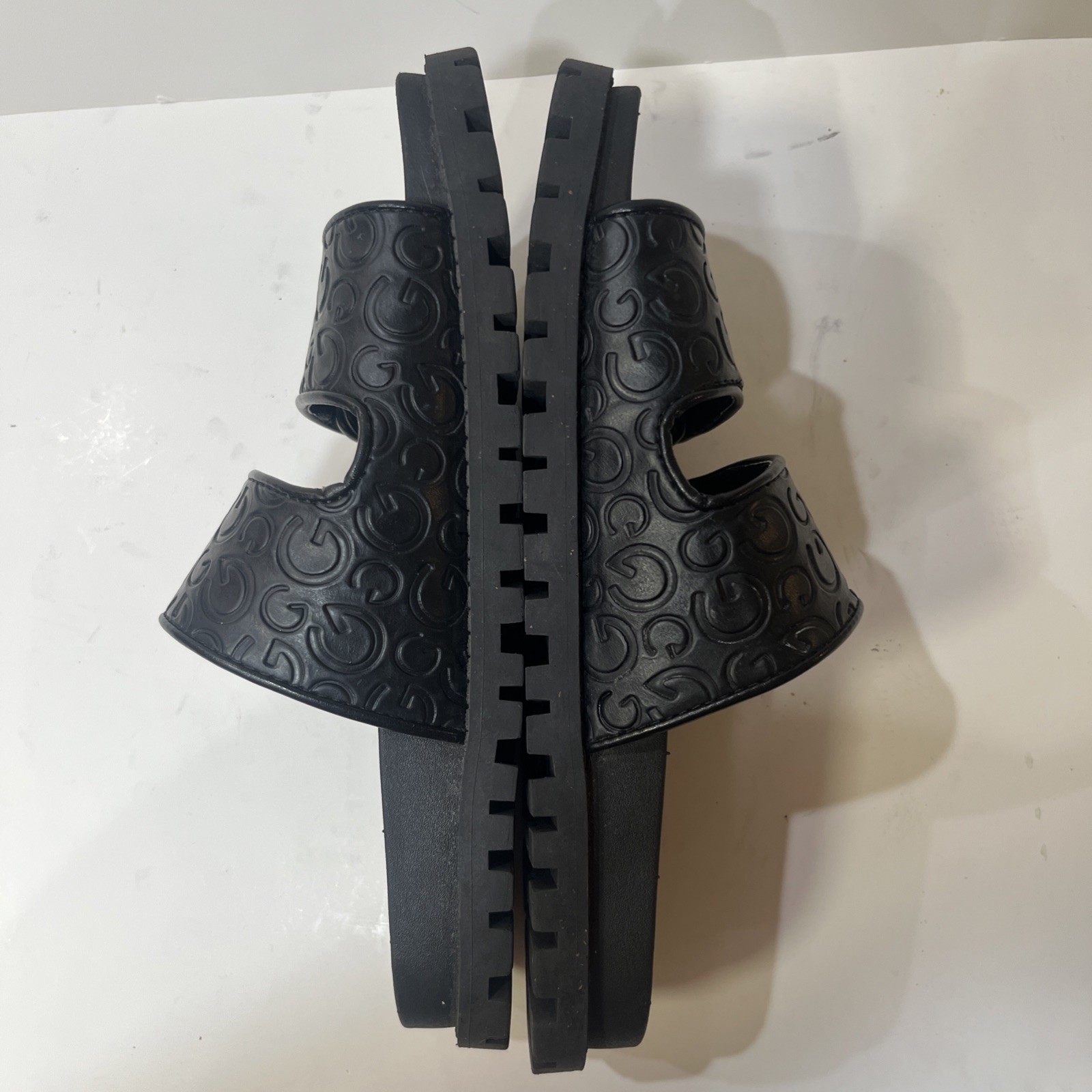 Guess GBG Black Embossed Slides Sandals Silver Accent Size 8M