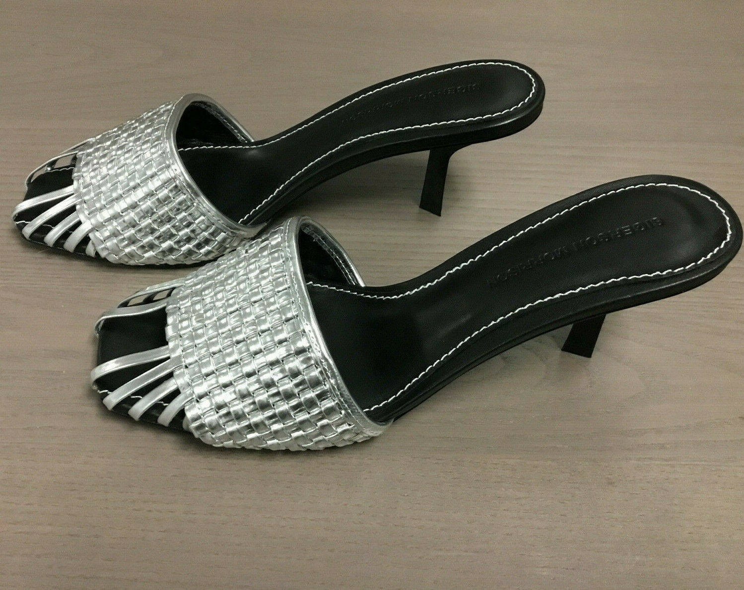 Sigerson Morrison SM JARA Mule Sandal Heels Silver, 10 Med