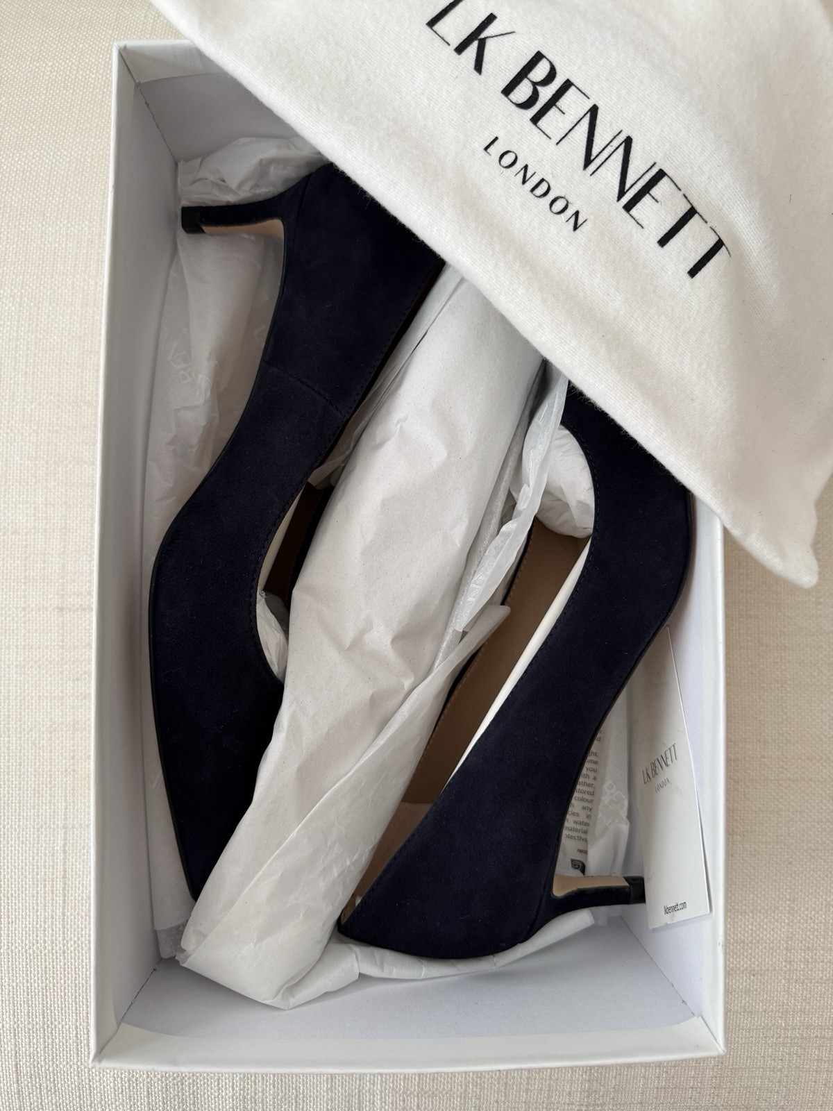 L K Bennett Ava Navy Suede Leather Heels Shoes Size 36 NEW WITH BOX