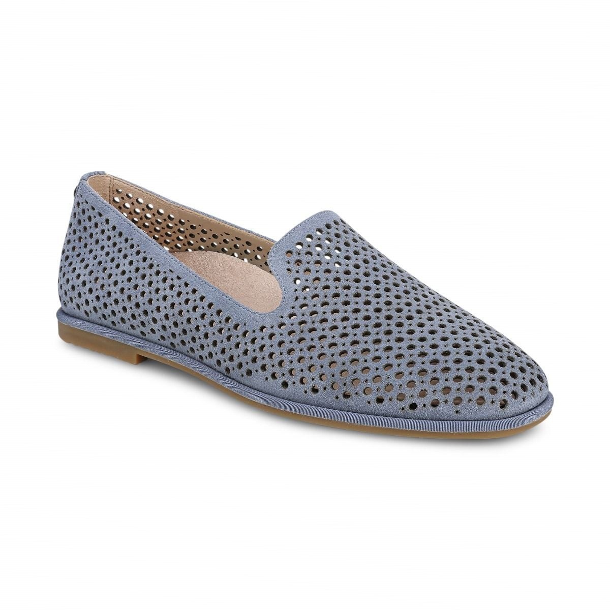 VIONIC Women Willa 2.0 Perf Slip on Flat, Pacific Blue Suede (NEW)