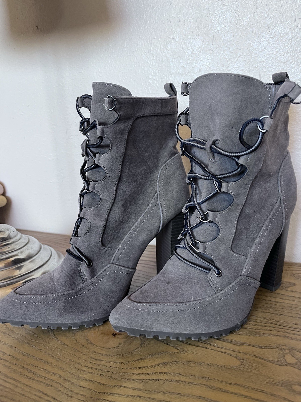 Suede Boot Holland Park Gray Lace Up Heel Womens Size8 Witchy Steampunk