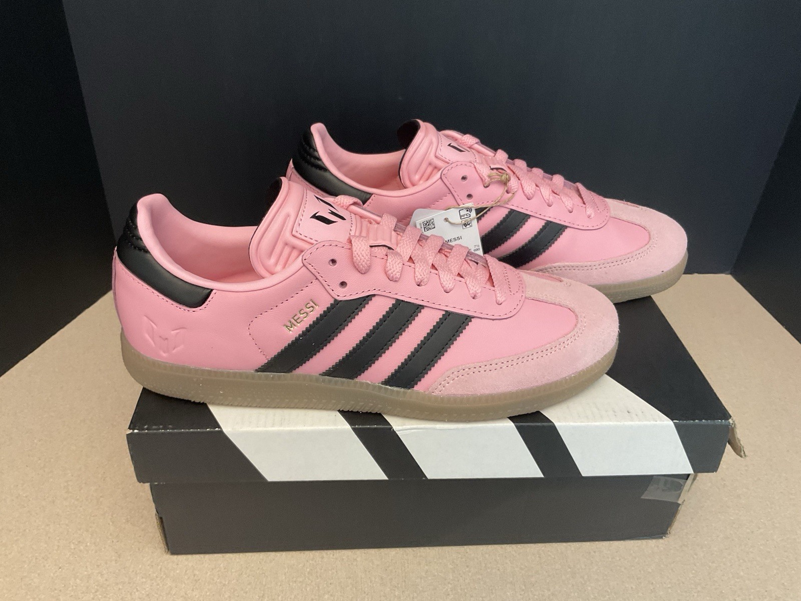 New! AdidasSamba Messi Pink/Black Indoor Soccer Shoes. Men’s 8. Women’s 9. Nice!