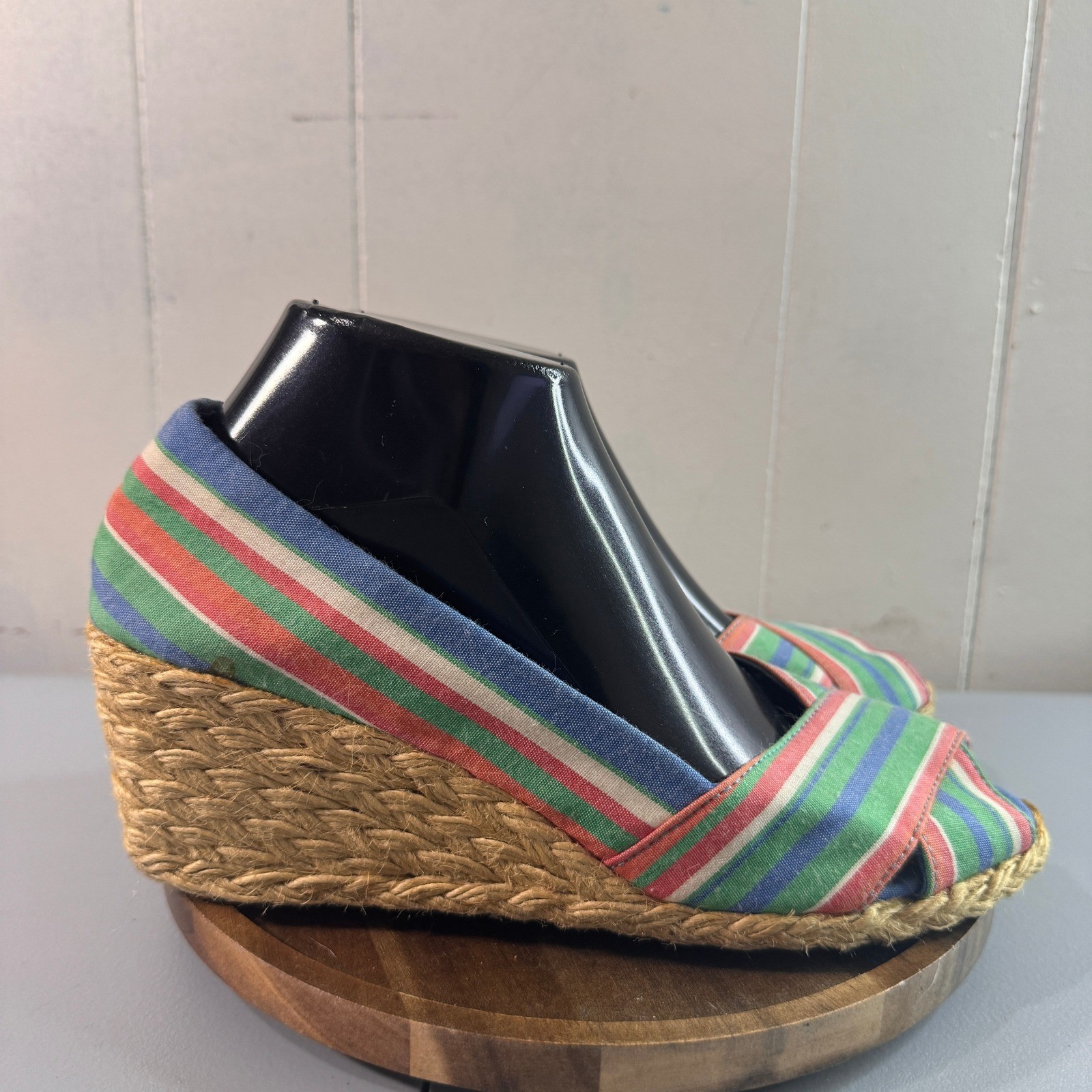 Lauren Ralph Lauren Cecilia Wedge Espadrille Womens 8.5B Multi Striped Good Jute