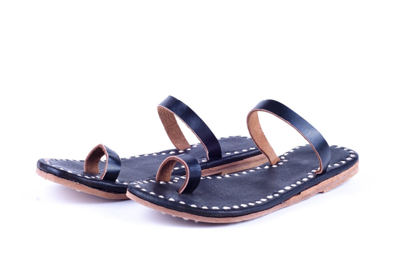 Womens Genuine Black Leather Daily Wear Casual Dress Sandals Ladies Slippers