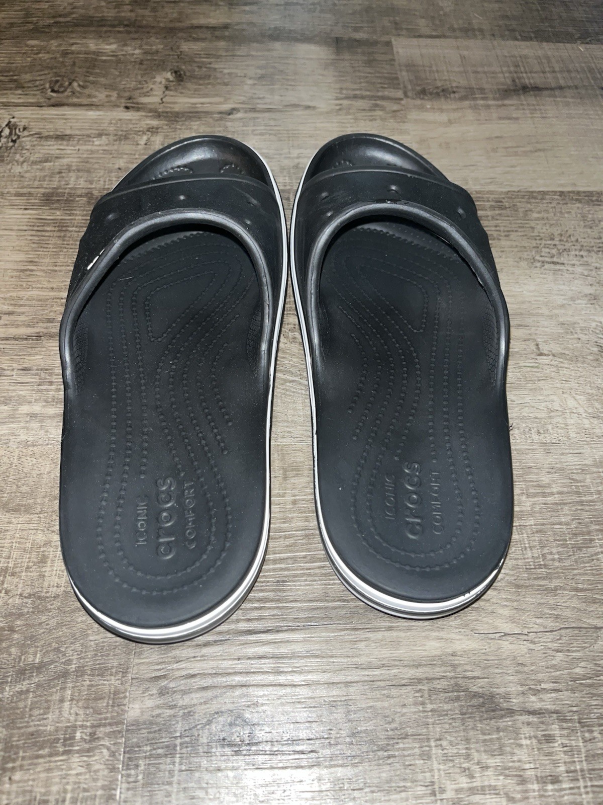 Crocs Bayaband Unisex Slide Sandal Size 8W 6M Black White Waterproof EUC Slip On