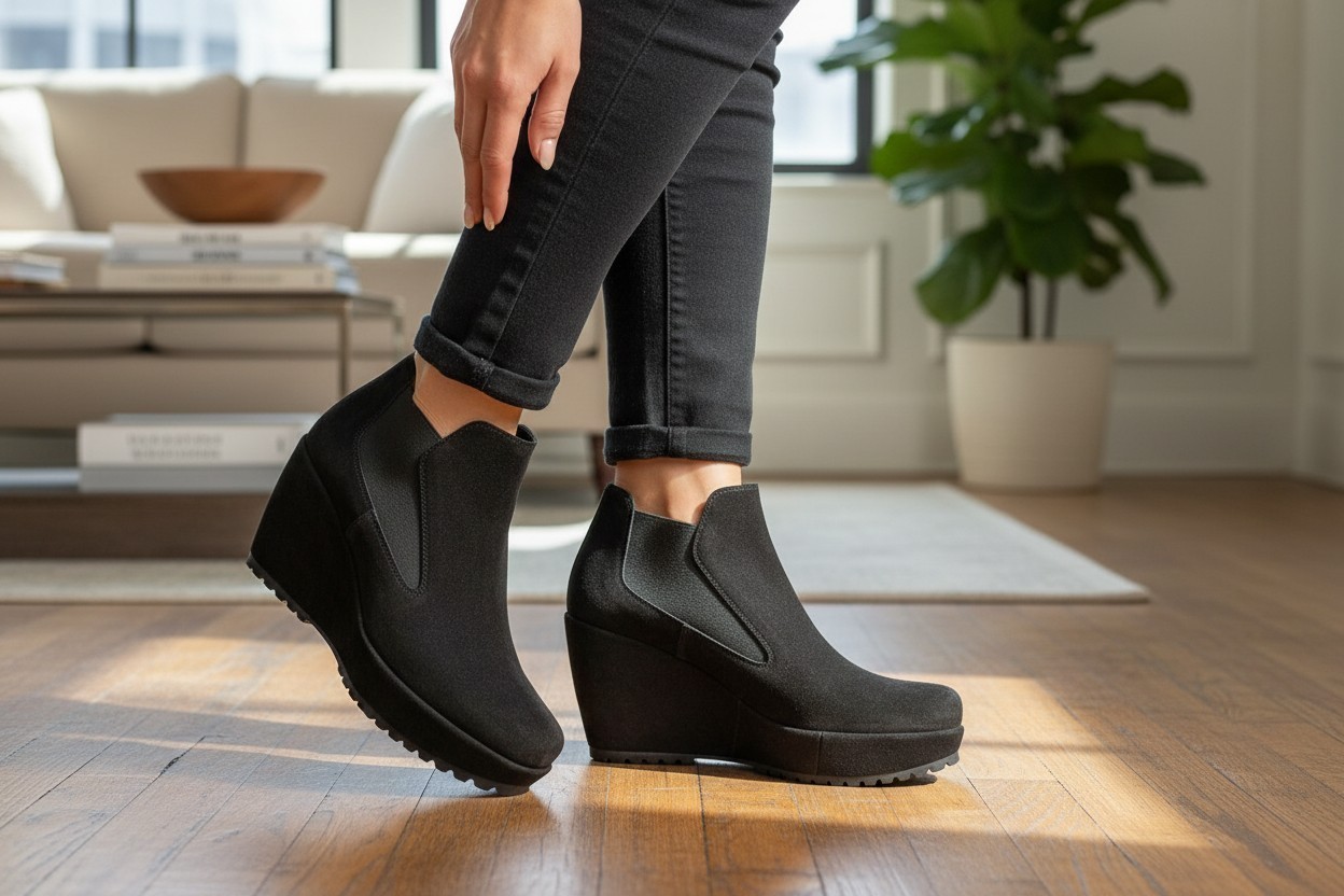 Pedro Garcia Boots 10 Womens Black Faustine Suede Bootie Wedge Square Toe High