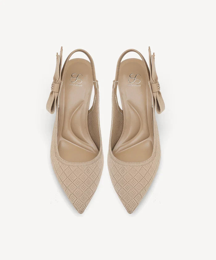 EverLush Bowknot Pointed Toe Heeled Slingback – Low Heeled