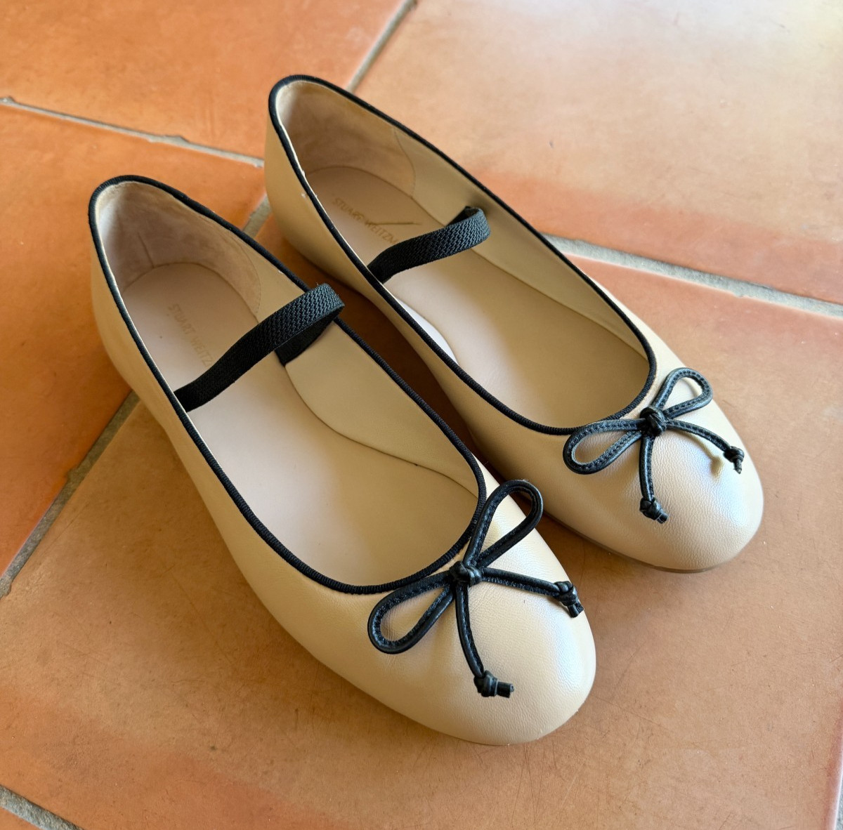stuart weitzman gabby bw blet flat Golden Beige/Black DSG-Dress Nappa/Grosgrain