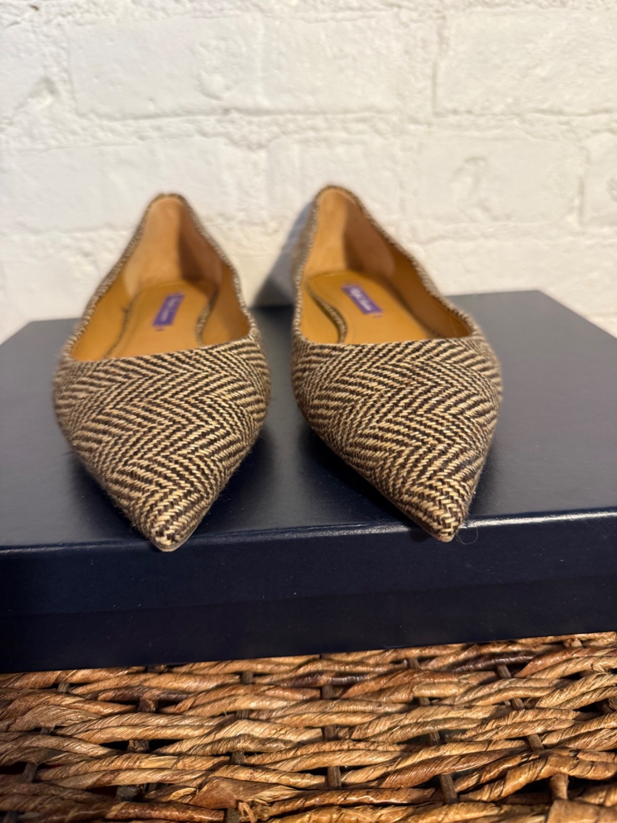 Ralph Lauren Collection Kedrya Pointy Toe Ballet Flats- Herringbone