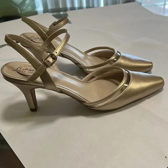 Womens Lifestride Kristin Sling Back Heels 7.5M GOLD