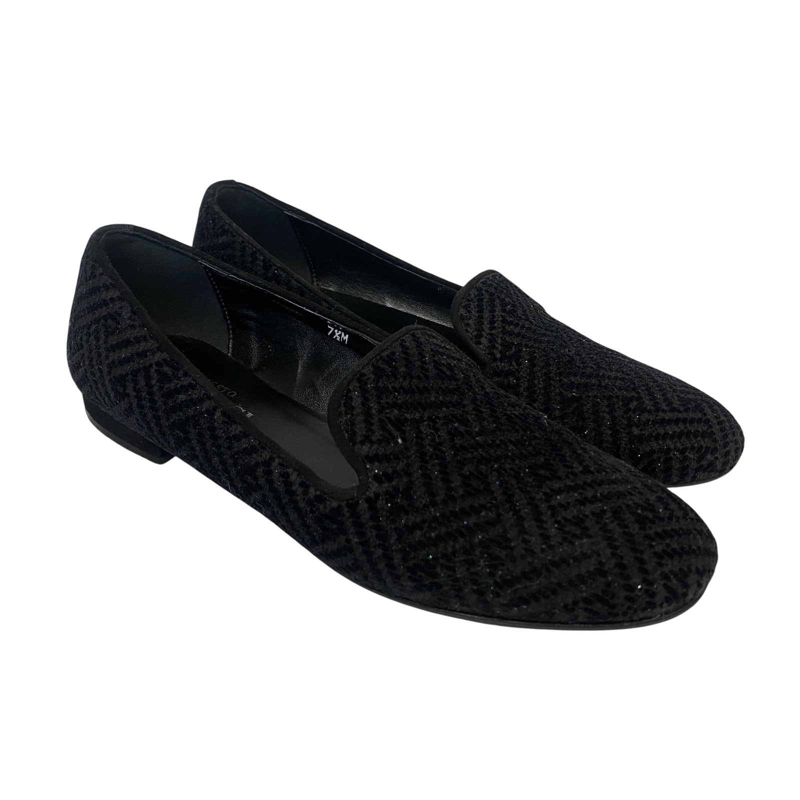 Sesto Meucci Slip On Loafers Womens 7.5 Black Velvet Sparkly Italy Luxe Glam