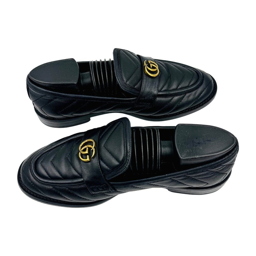 Gucci GG Marmont Women Black Chevron Matelasse Leather Loafers US 10 EU 40 Italy