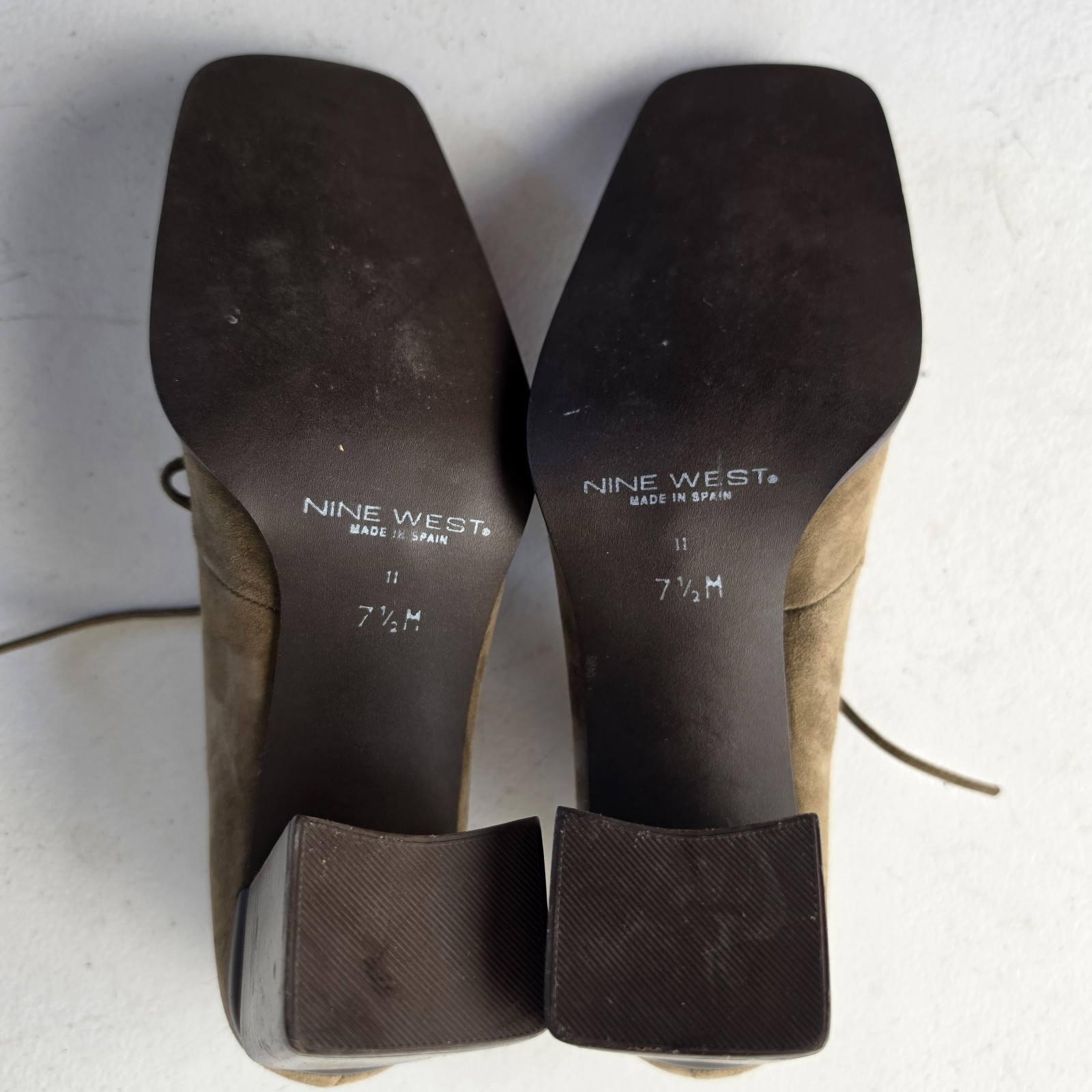 Nine West Brown Suede Lace-Up Laces Square Toe Block Heel Pumps Womens 7.5M