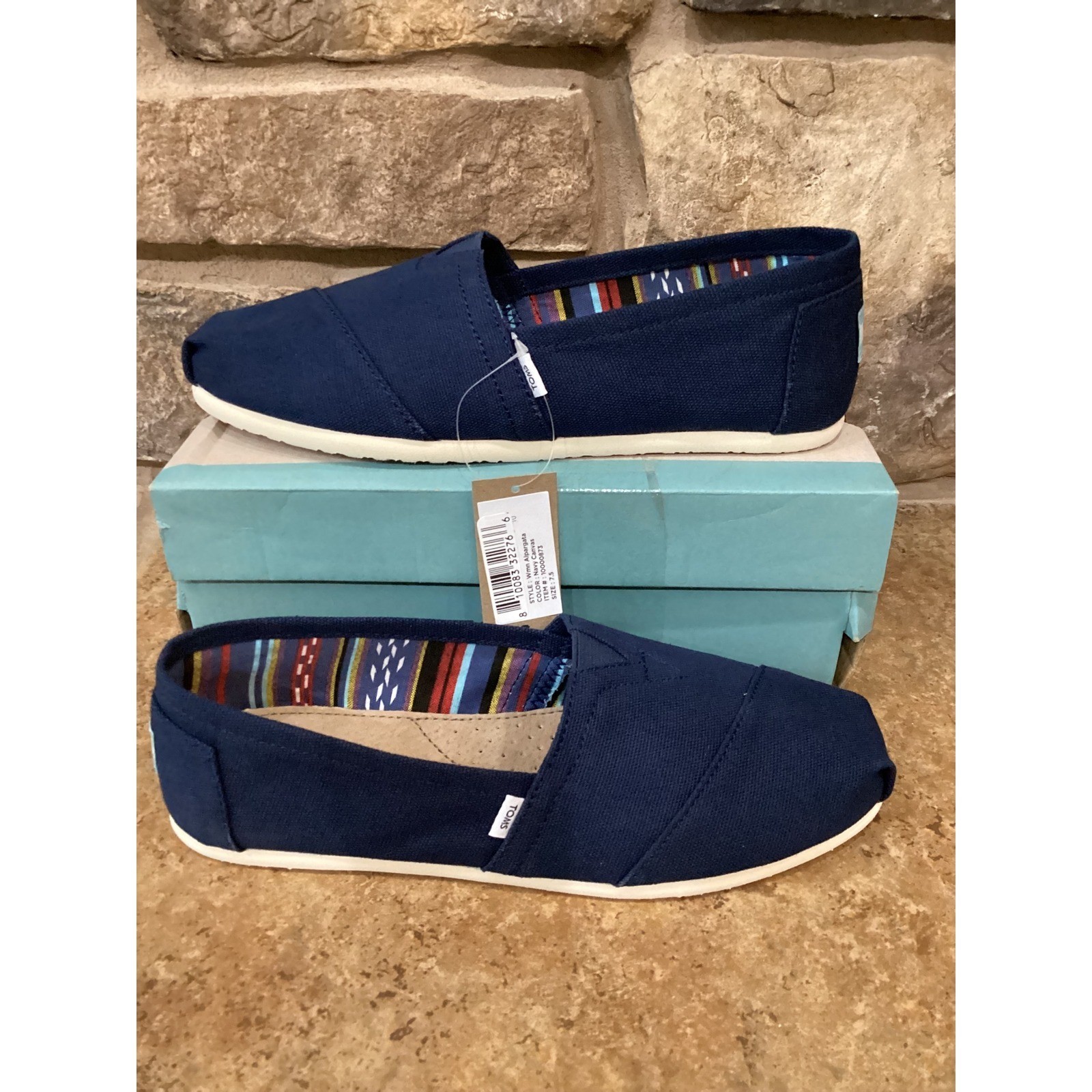 TOMS Alpargata Navy Canvas Slip On Shoes Womens 7.5 10000873 Flat Espadrille New