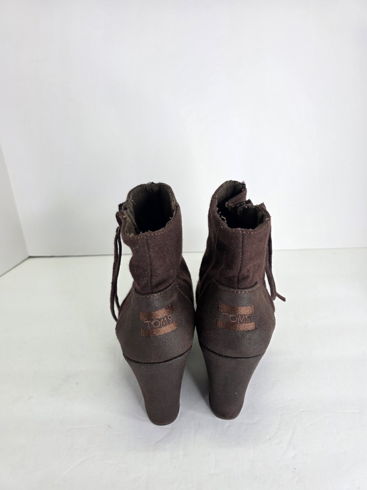 Toms Wedge Boots Zip Brown Comfort Casual Fashion Ankle Booties Womens Size 9.5