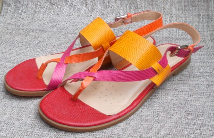 TALBOTS SANDALS «DVAVAH» Red Orange Pink Reptile Leather Ankle Strap Women’s 8M