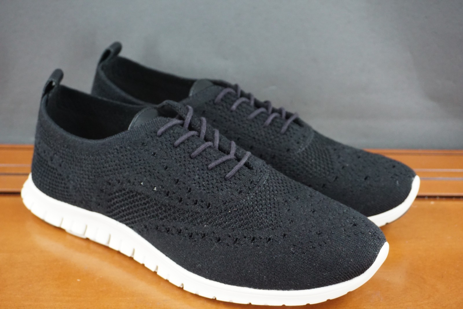Cole Haan Zerogrand Wingtip Oxford Shoes Womens 10.5 Black Knit Casual Sneakers