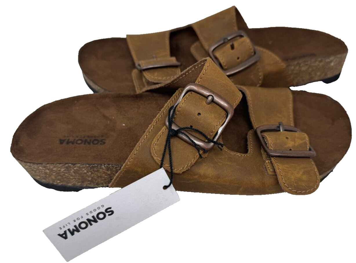 Sonoma Women’s Calligraphy Double Buckle Leather Sandals Brown Size:8 78F