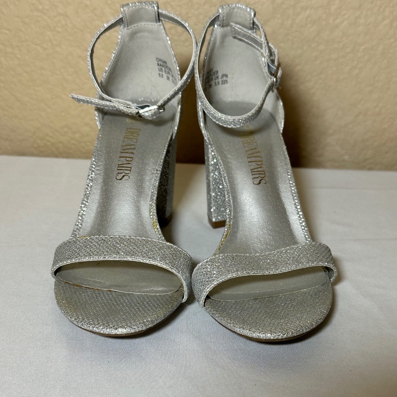 Dream Pairs Women Silver Glitter Block Heel Sandals Ankle Strap Dress Shoes 5.5