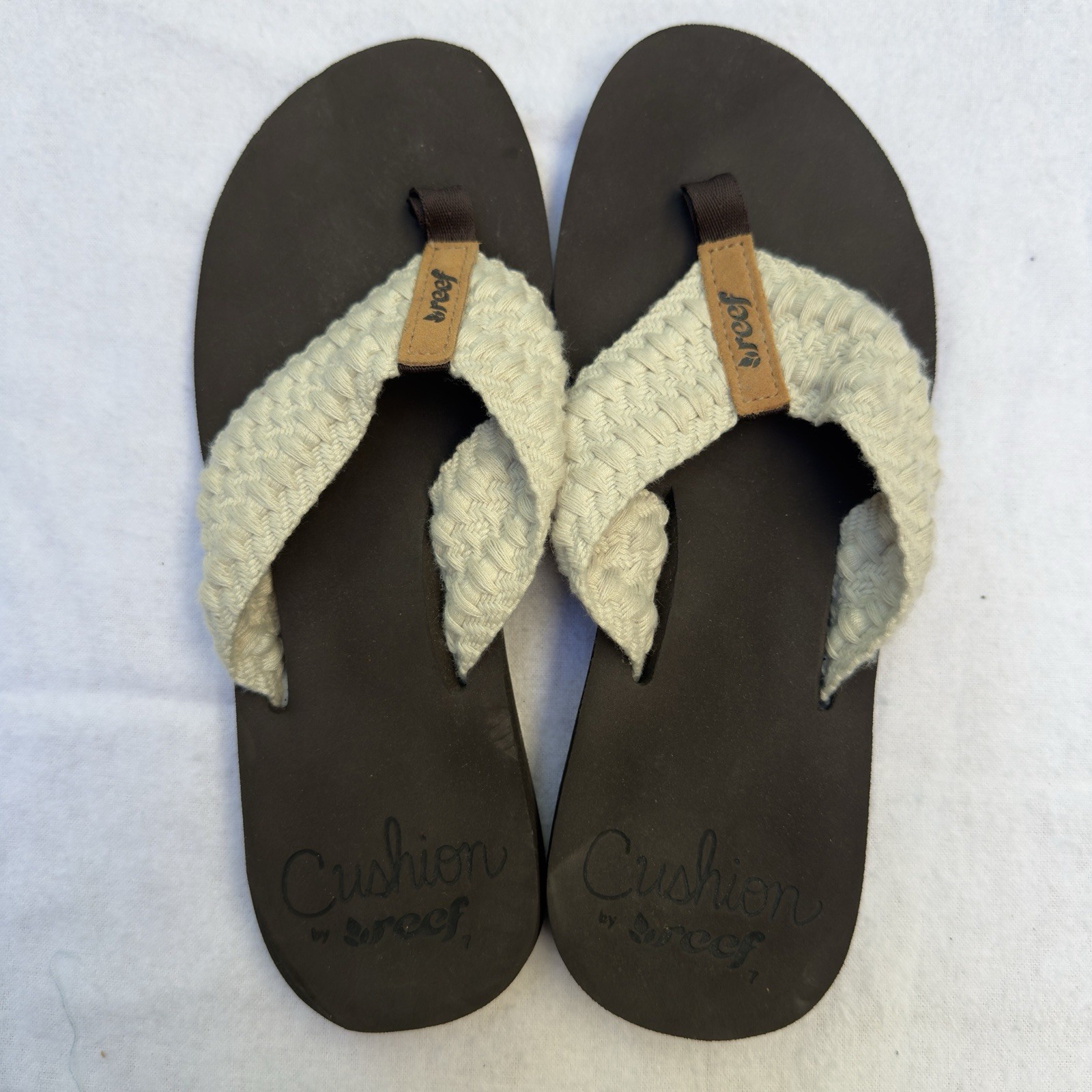 REEF Cushion Threads Flip-Flops Women 7M GUC Crochet Comfort Boho Coastal Beach