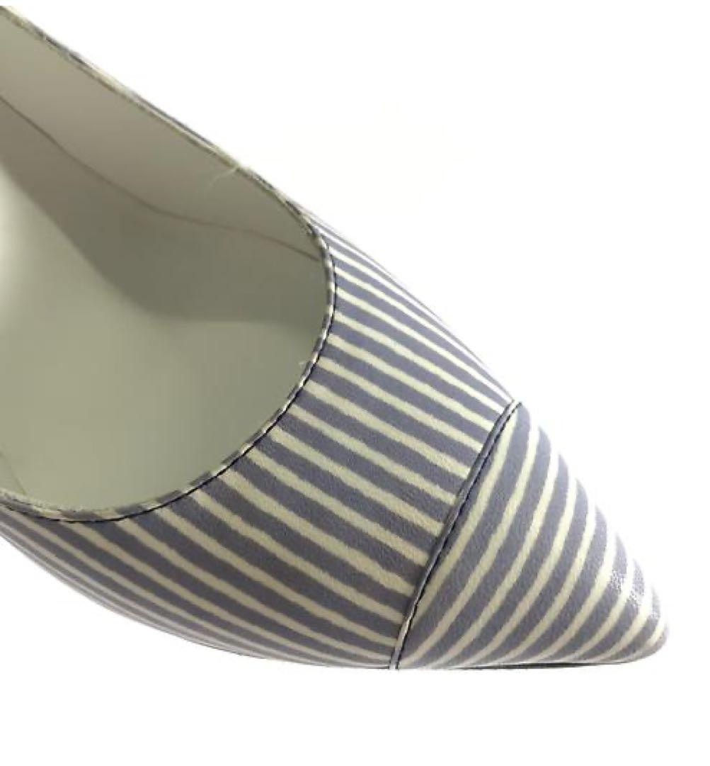 CHANEL Striped High Heel Pumps 34.5 22.5cm 8.9in Pointed Toe
