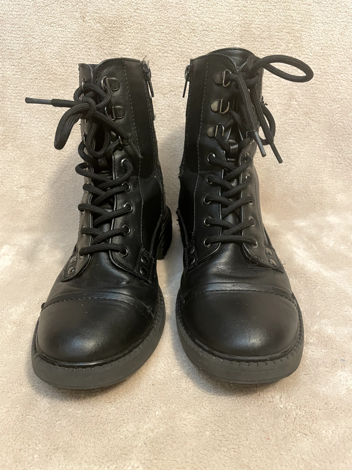 GBG Los Angeles Combat-Style Ankle Black Boots Size 7.5 M Zipper Buckle Lace-Up
