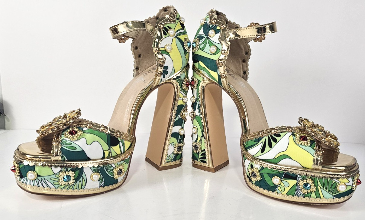 Retro 70s Style Rhinestone Pearl Embellished Platform Shoe Sandals S10 Jeweled