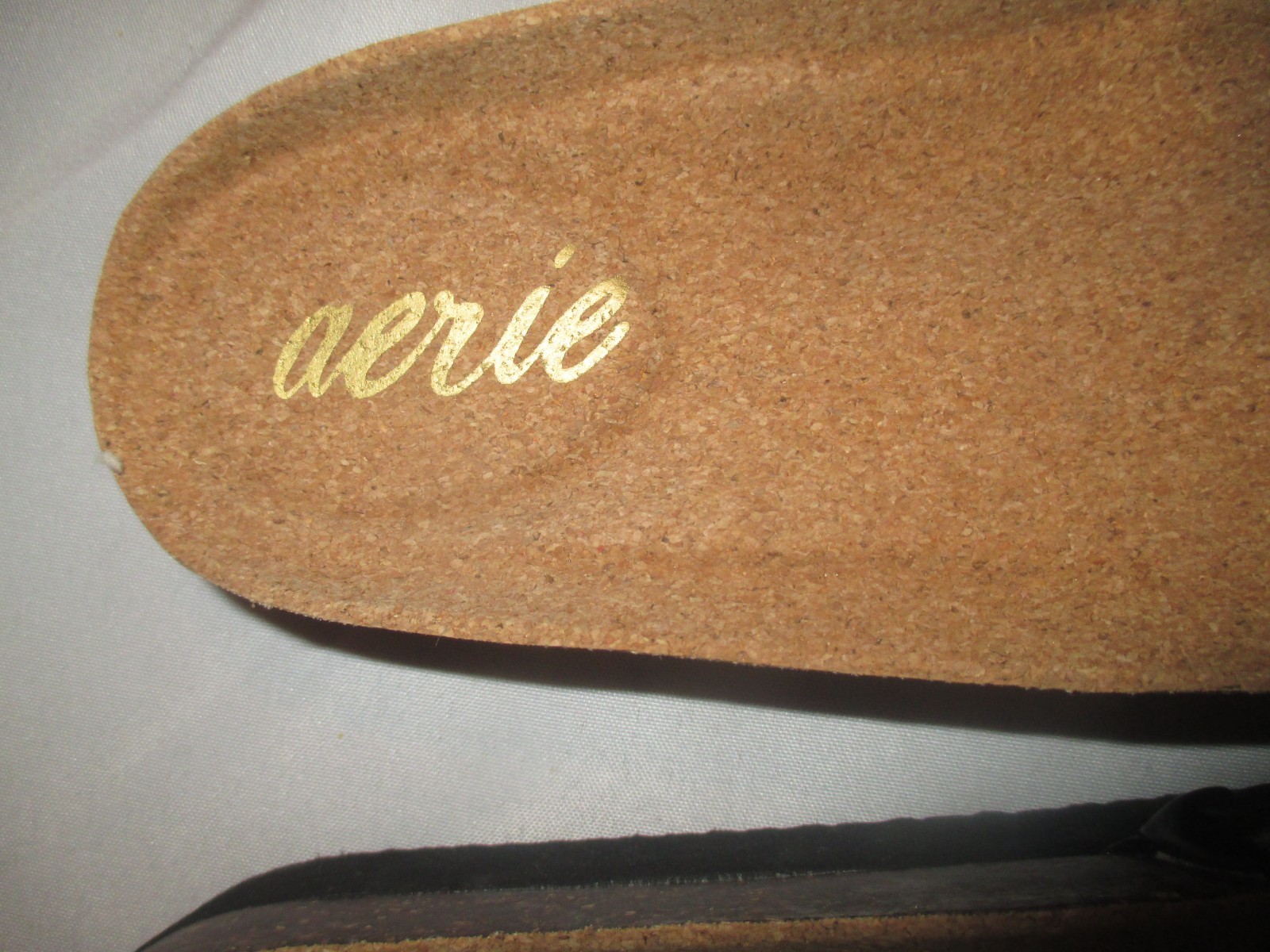 AERIE womens SZ 9 black weaved slip on cork heel sandals
