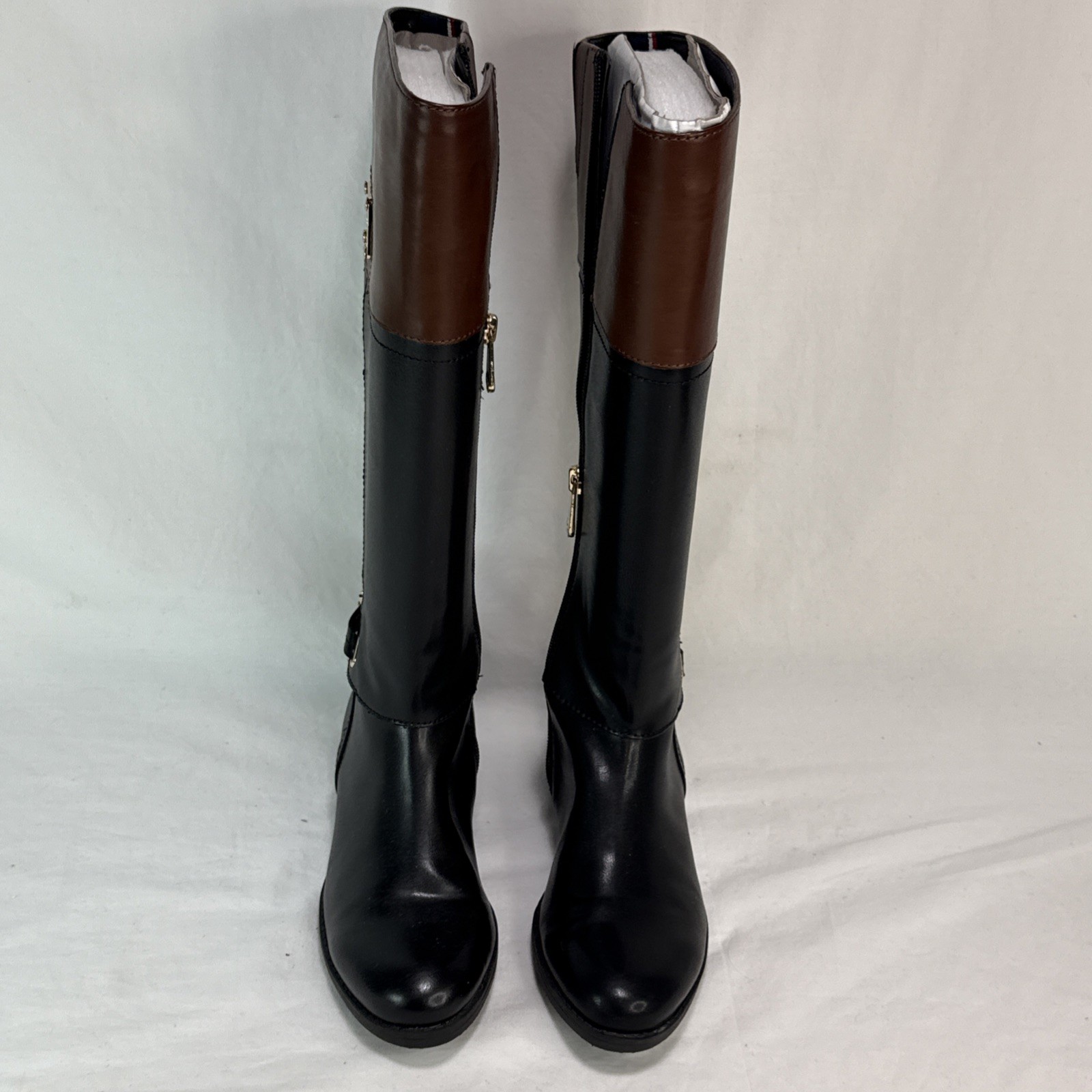 Tommy Hilfiger Xenon Riding Boots Women’s Black Brown Zip 1” Heel Sz 6M New
