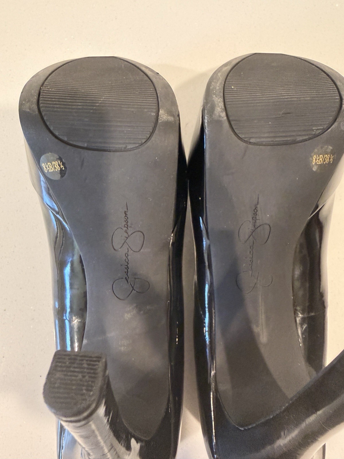 Jessica Simpson Black Patent Leather Peep Toe Platform Heels Pumps 8.5 B EU38.5
