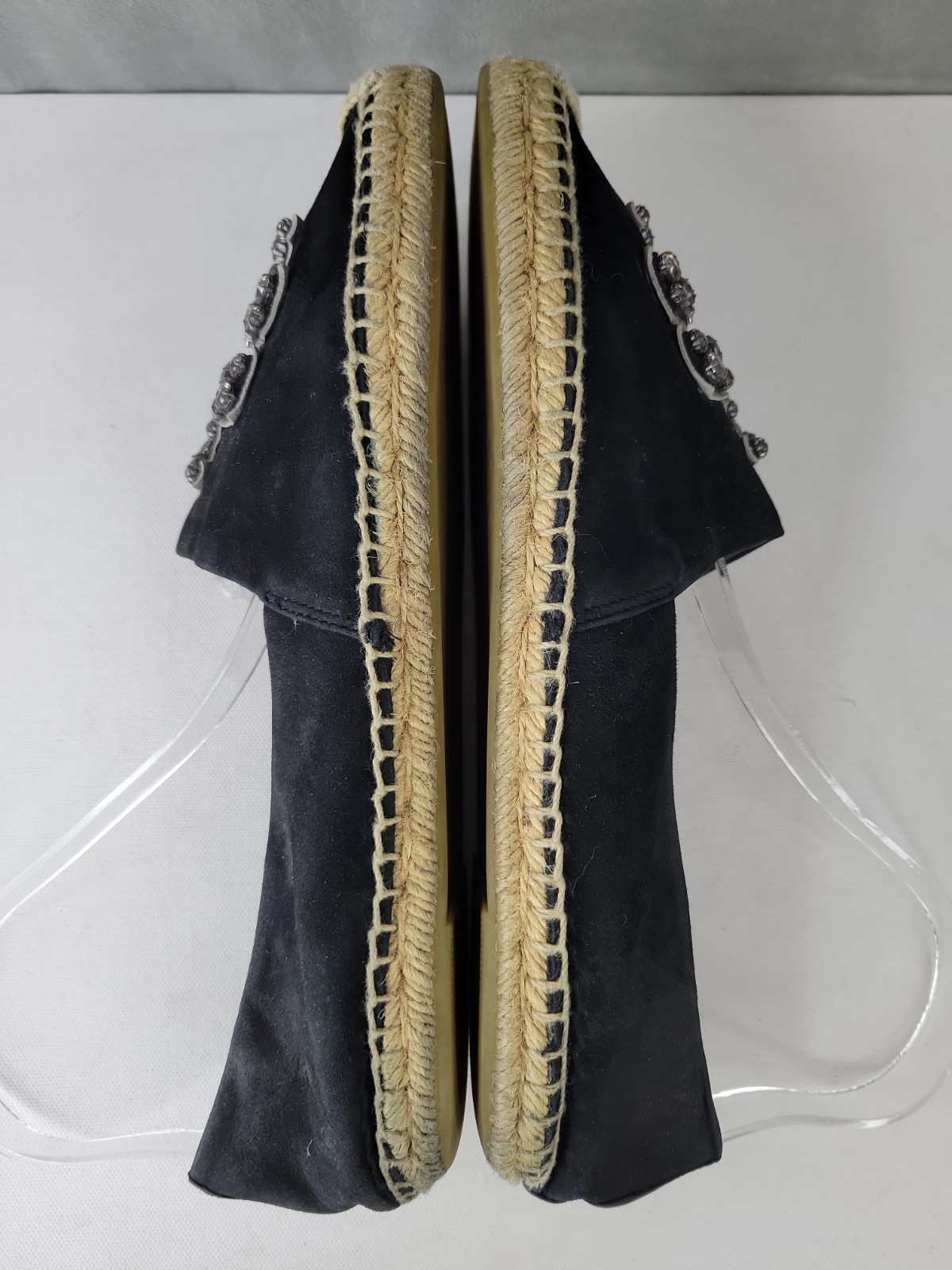 Tory Burch Women’s Black Leather Eleanor Tonal Logo Espadrilles Shoes Size 10.5