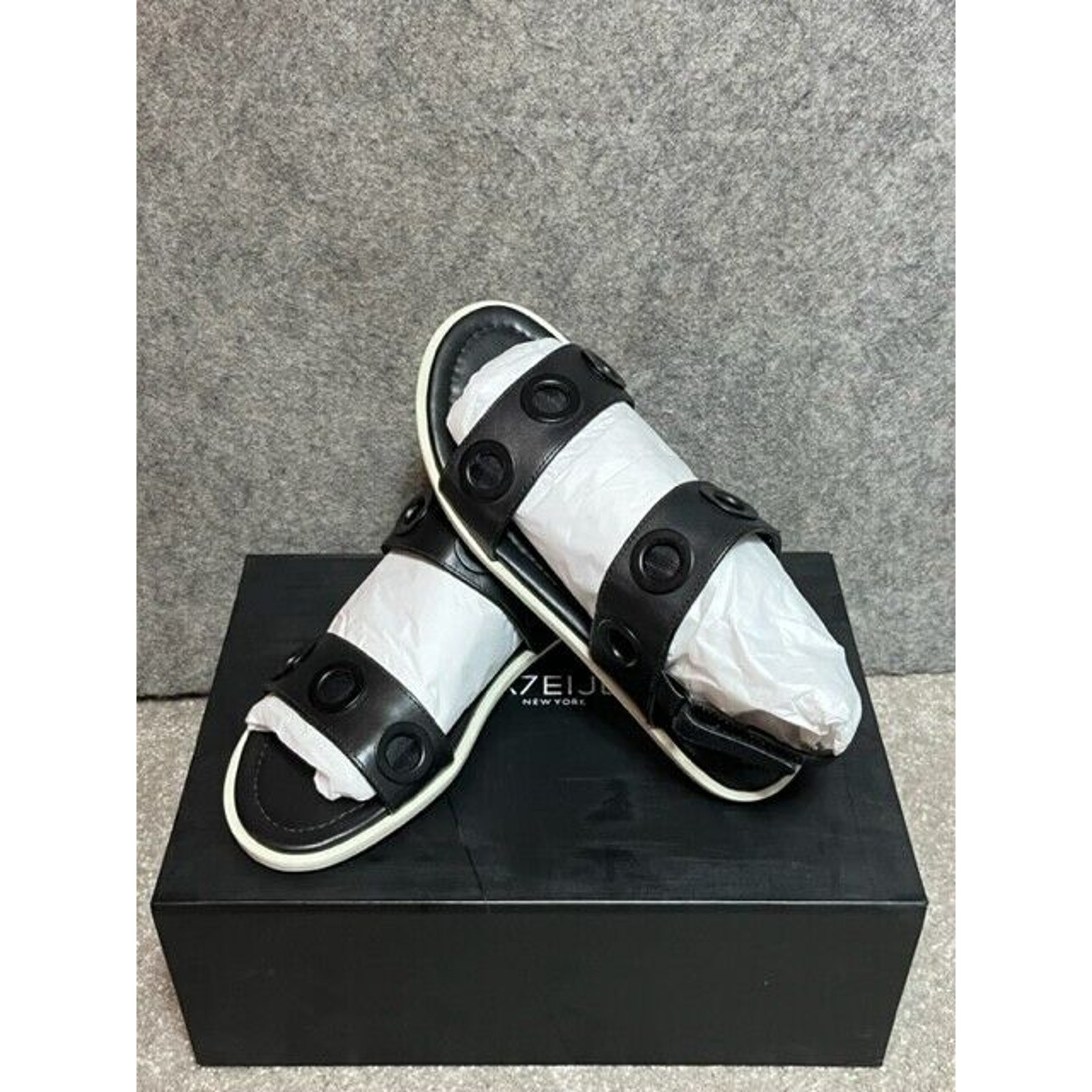 Leather Sandals Womens Size 6 Grommets Scandinavian Edgy Urban Chic Minimalist