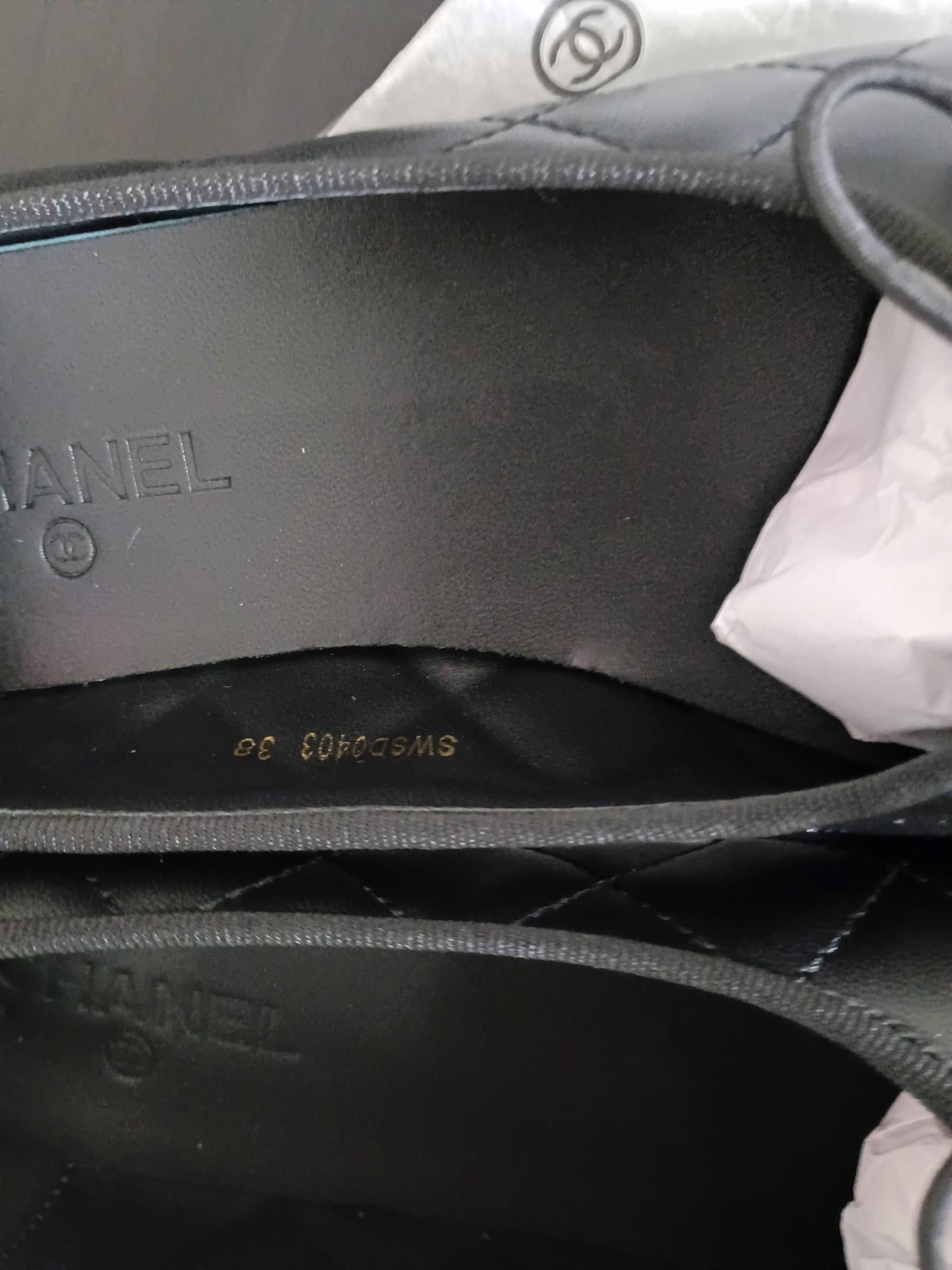 Chanel Ballet Slipper Cambons Size 7.5 Black CC LOGO Authentic BRAND NEW