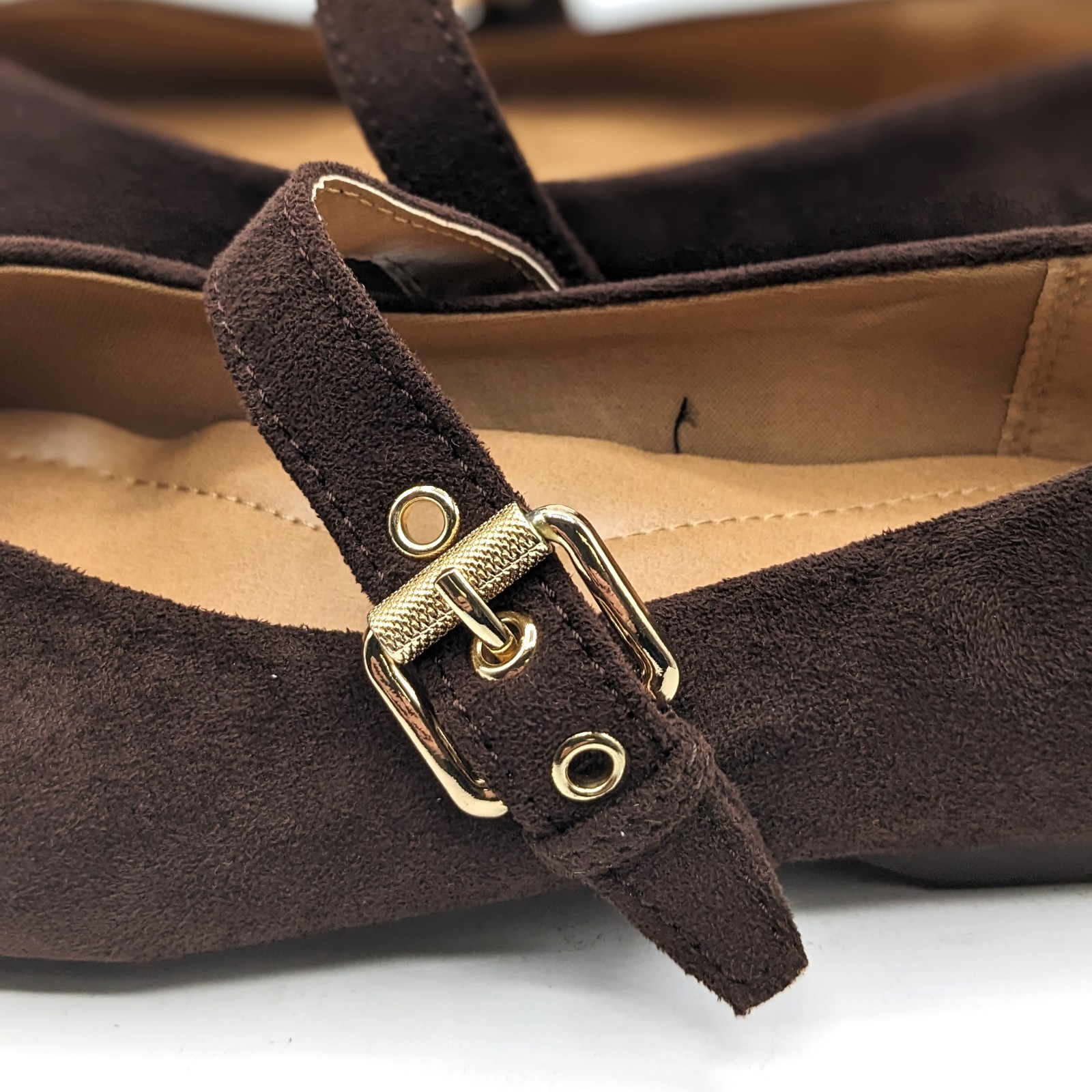dv by Dolce Vita “Ballet Flat” Faux Suede Brass Buckle Foam Insole (Brown) NEW