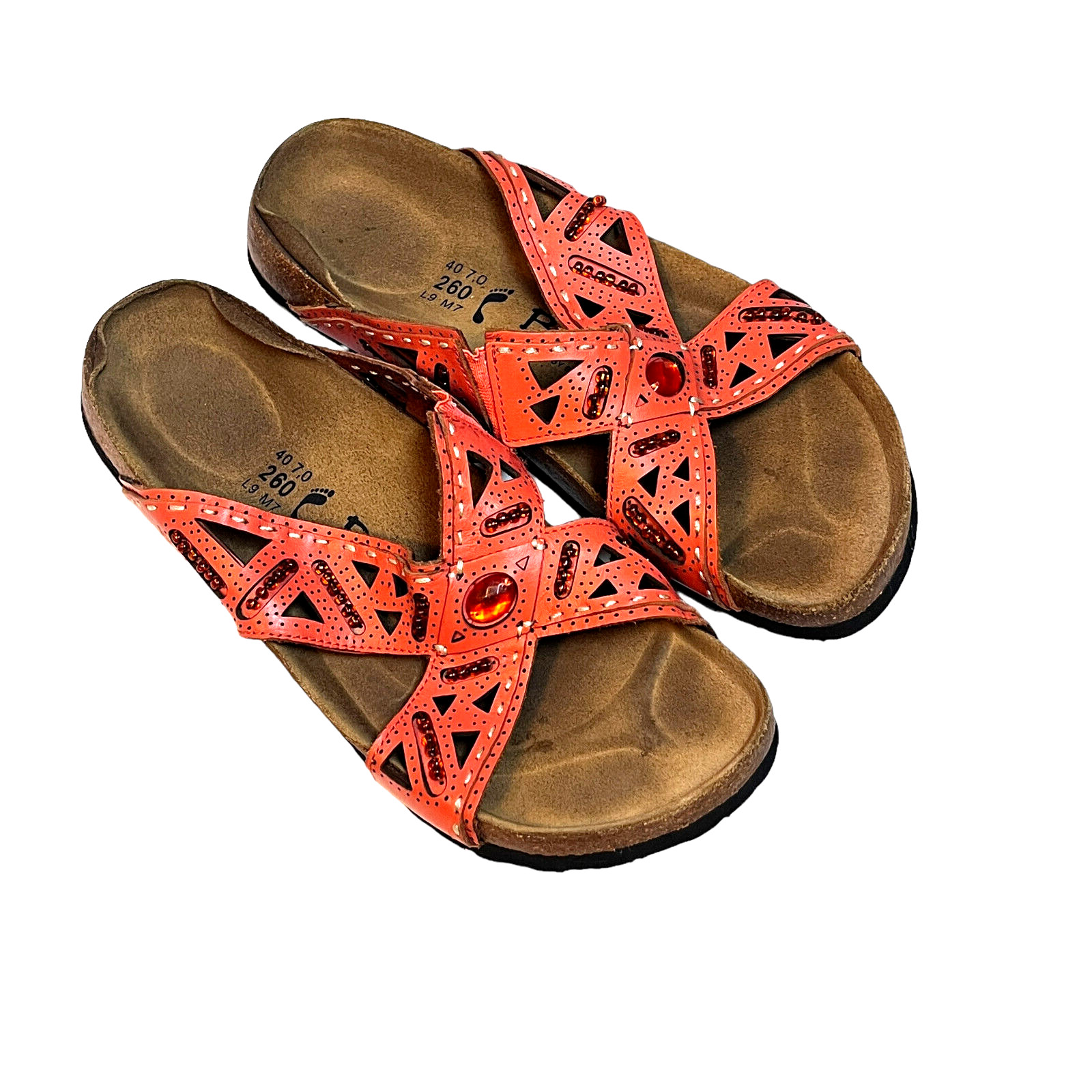 Birkenstock Bertula Womens Sandals 9N Orange Leather Slip On Comfort Jeweled