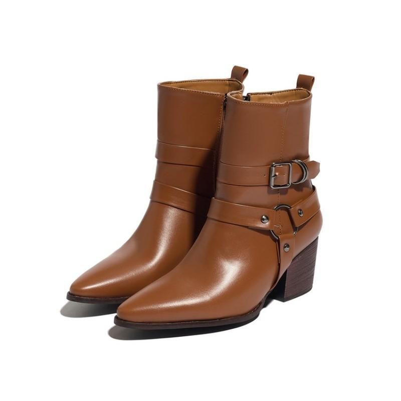 Women’s Faux Leather Zip Pointed Toe Ankle Boots Casual Party Block Heels Shoes