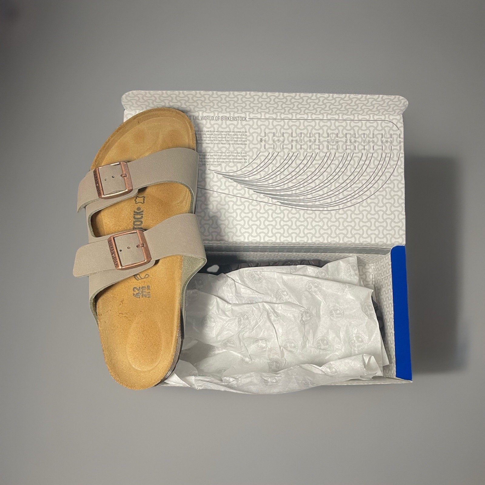 NEW w BOX Birkenstock Arizona Stone Birko-Flor Nubuck Sandals Sz 42 L11 M9 Reg